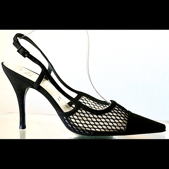 STUART WEITZMAN SHOE SIZE 9M BLACK FISH NET  SLING BACK VINTAGE Y2K NEW - Picture 2 of 7